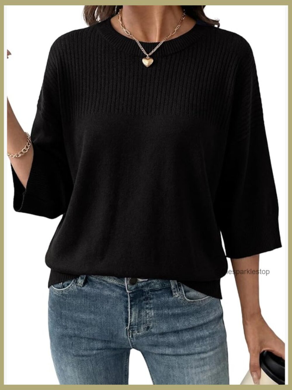 Half Sleeve Oversized Cropped Crewneck Sweater Knit Tops